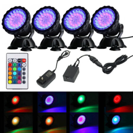 ABS casing Submersible 4 RGBW lights 1 set with adopter and remote